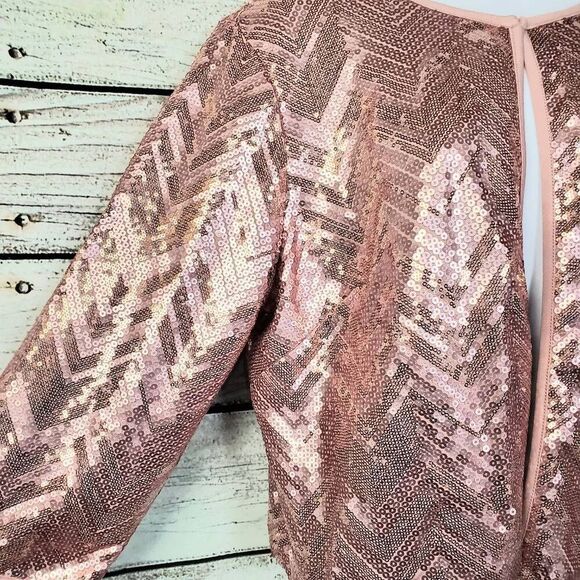Bob Mackie Wearable Art Sequin Jacket L Pink Rose Gold Sparkle Open Front - Picture 3 of 8